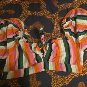 Eloquii Multicolor Striped Crop Top - Pink, Orange, Green, Black, White